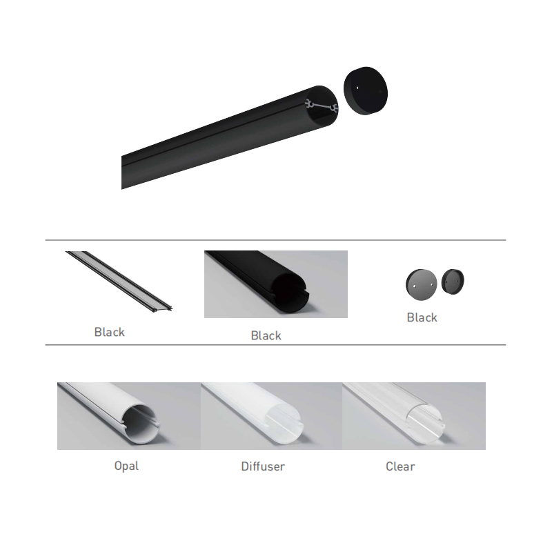 Round Black Aluminum Profile For LED Strip Lighting With 14.5mm Inner Width Round Black Aluminum Profile For LED Strip Lighting With 14.5mm Inner Width